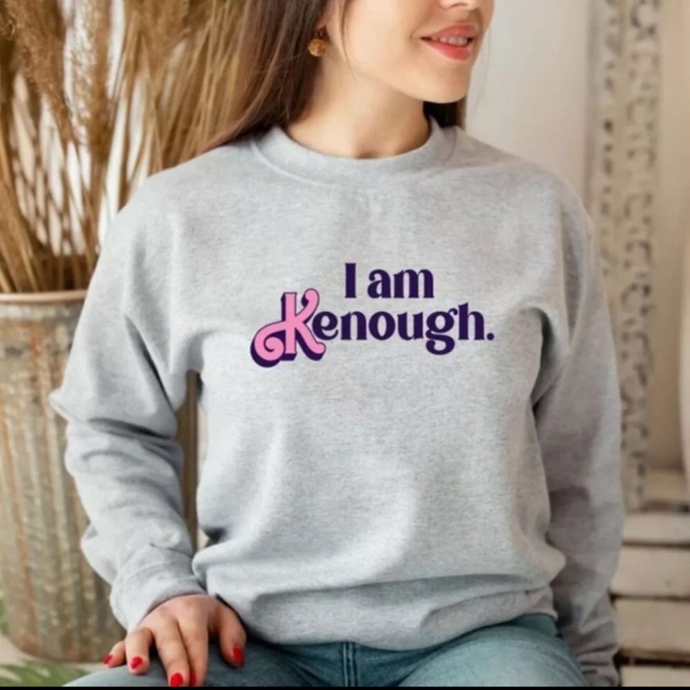 Gray 'I am Kenough' Barbie Fleece Lined Women’s Sweatshirt - Size L
